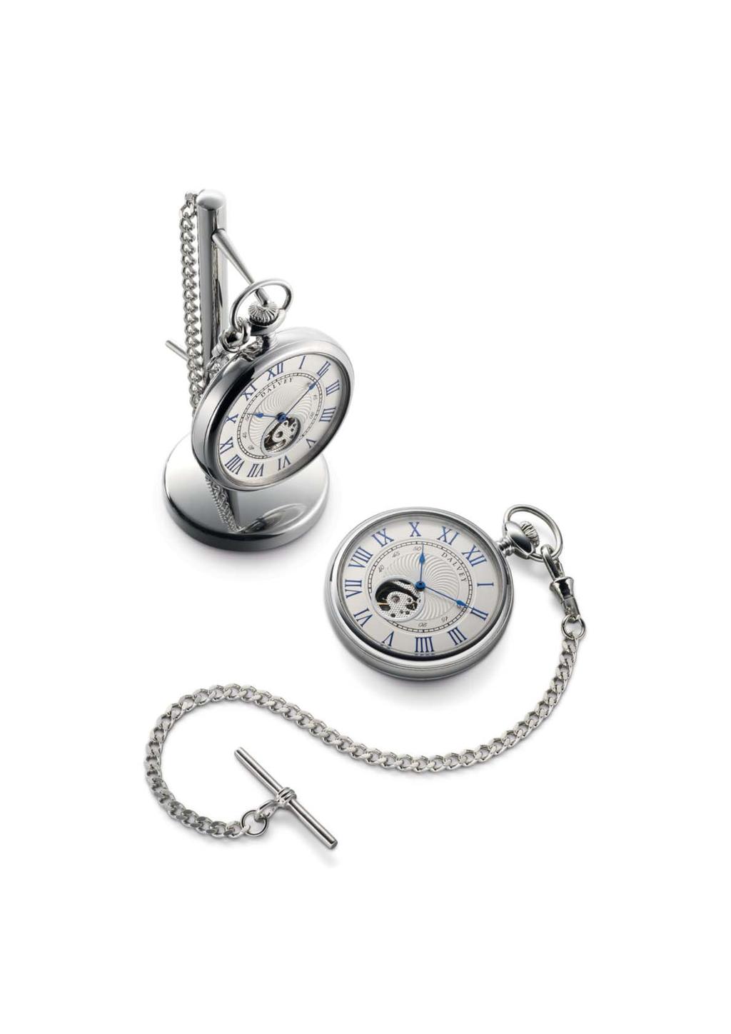 OPEN-FACE POCKET WATCH The Open-Face Pocket Watch offers a striking, richly-textured dial with a view of the exposed mechanical movement that is mirrored by way of a
