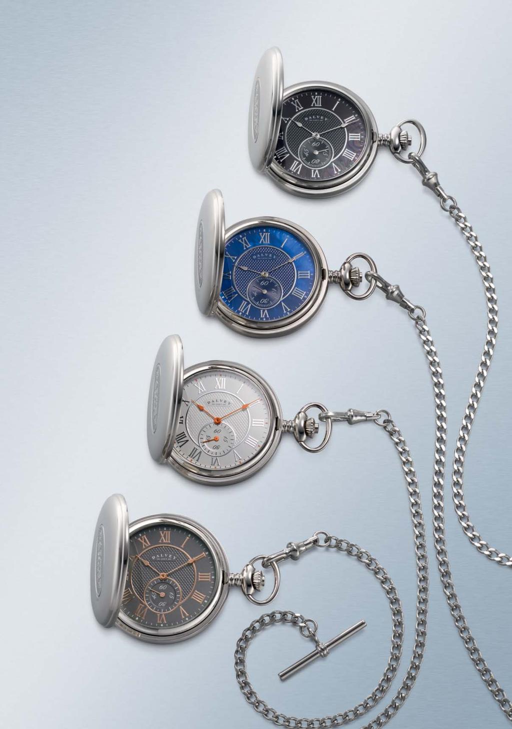 FULL HUNTER POCKET WATCHES Striking designs incorporating richly textured, meticulously detailed faces, full hunter fob-watch cases and precision quartz movements: ideal accessories for the