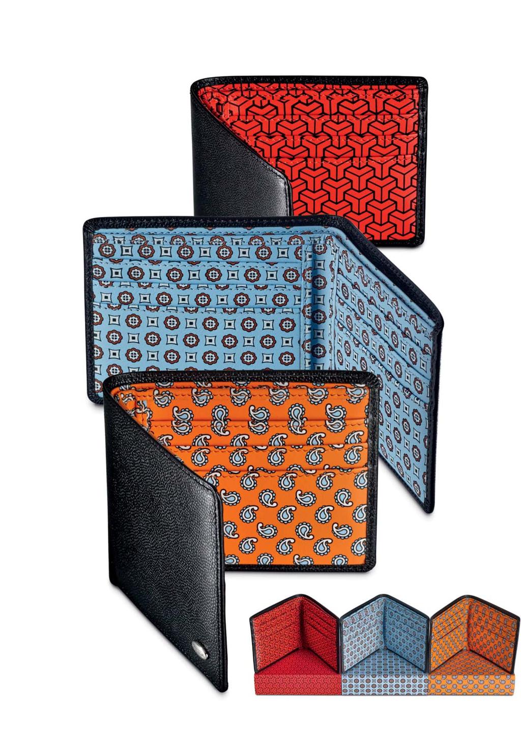 SLIM WALLETS Richly textured Caviar leather combines with meticulously detailed, vibrantly printed interiors to striking effect.