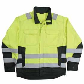 resistant high-visibility trousers that also withstand welding. Provided with ruler pocket, knife button, mobile pocket, ID card pocket, as well as pre-bent knees with internal knee pockets.