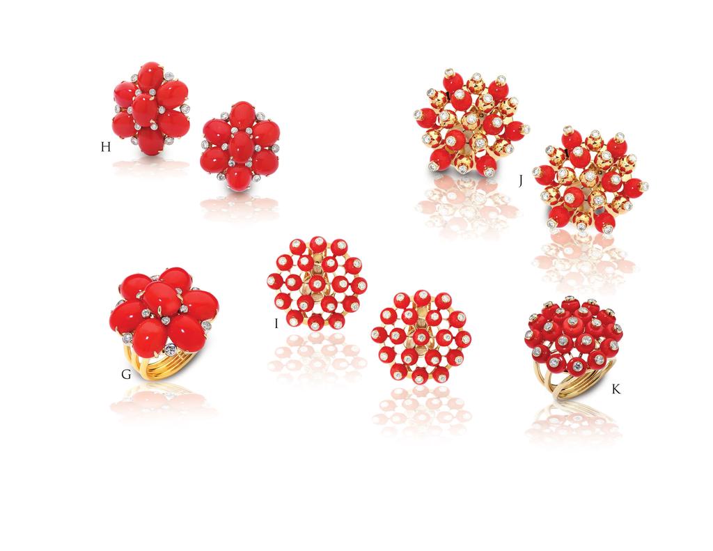 The Coral Collection G. Coral Floral Cabochon Ring Weights.48 pts In Diamonds Price $6,700.00 H. Coral Floral Cabochon Earrings Weights.96 pts In Diamonds Price $10,400.00 I.