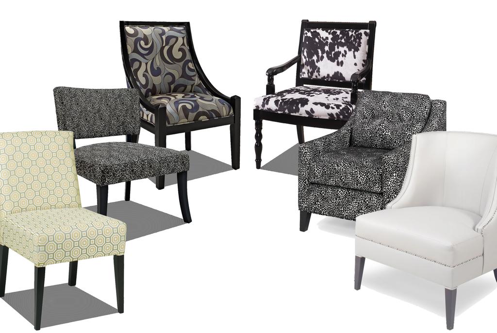 Product Spotlight MAKE A STATEMENT WITH ACCENT CHAIRS C. D. B. E. A. F. A. Vickers Armless Accent Chair B. Rosette Accent Chair C. Cyclone Accent Chair D. Steel City Accent Chair E. Jumanji Chair F.