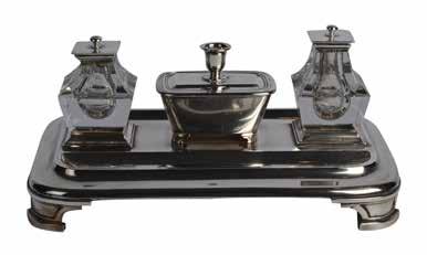 Lot 424 London silver inkwell stand with two crystal silver