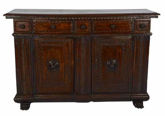 Lot 729 Carved oak sideboard with five drawers in