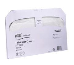 Hygienic, protects users from cross contamination. TORKTC0020 TORK UNIVERSAL TOILET SEAT COVER, 1/2 FOLD25/BX Tork Premium ultra soft, 2-ply tissue tells the user that you care about their comfort.