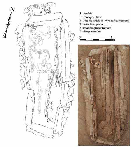 Figure 12: Shombuuzin Belchir grave 12 lay-out (Miller et al. 2009b). The cist contained the remains of a young adult between 15 and 18 years old that was probably a man.