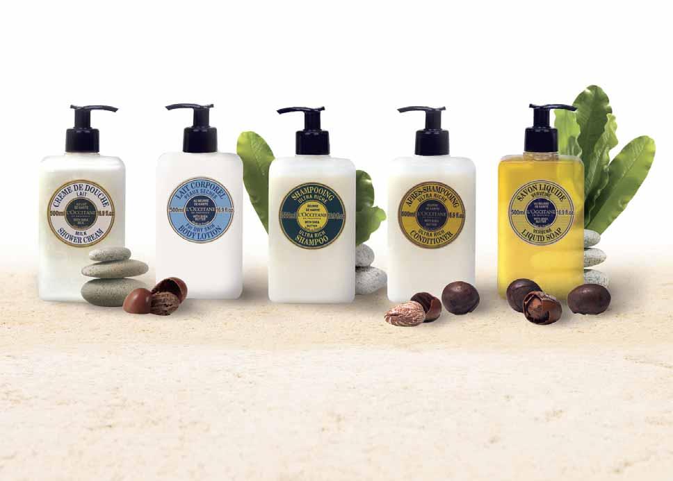 Pump Dispenser Program Our shea butter line features 500ml bottles as well as an elegant metal bracket for use in public areas.