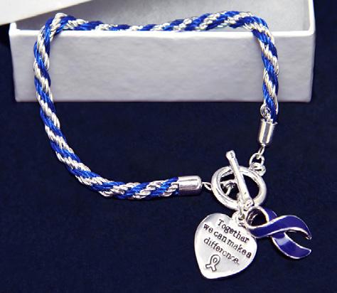A dark blue ribbon charm and a heart charm that says, Where There Is Love There Is Life.