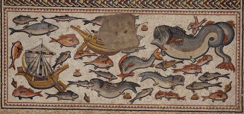 While all the other large cats on the Lod Mosaic are engaged in activities that came naturally to them, these two are certainly not. The strange positioning of the two animals may be the result Fig.