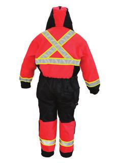collar for attaching hood / Fleece in collar and cuffs / Elastic and velcro ankles / Zipper in legs /