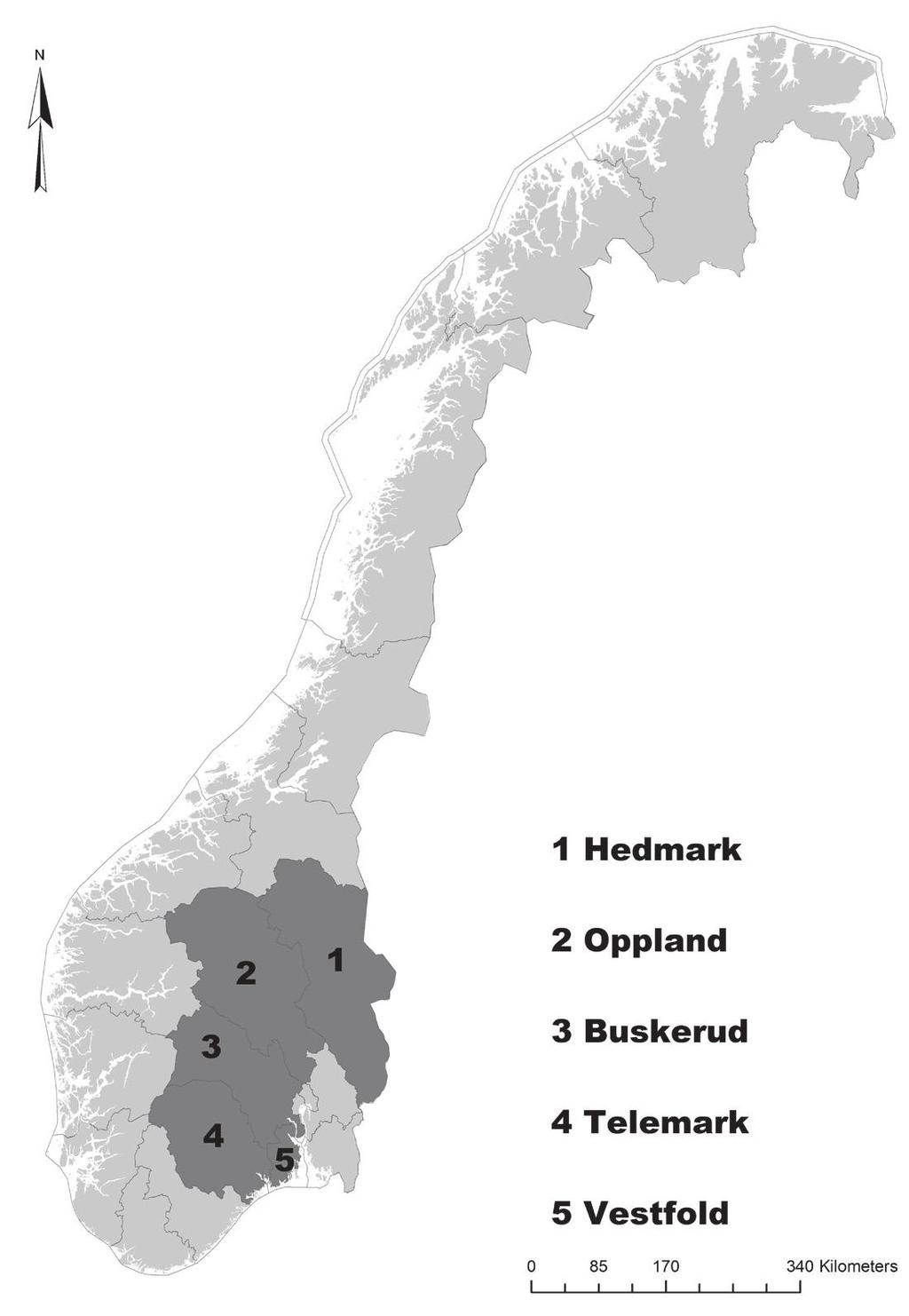 9. Truth and reproduction of knowledge 129 Fig. 9.3. Map of Norway marking the five selected counties included in the study. Illustration: Heidi Lund Berg.