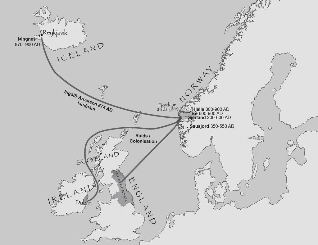 4. Courtyard sites in western Norway 51 Fig. 4.4. Map illustrating the possible historical connection between the western Norwegian courtyard sites and the early Icelandic thing.