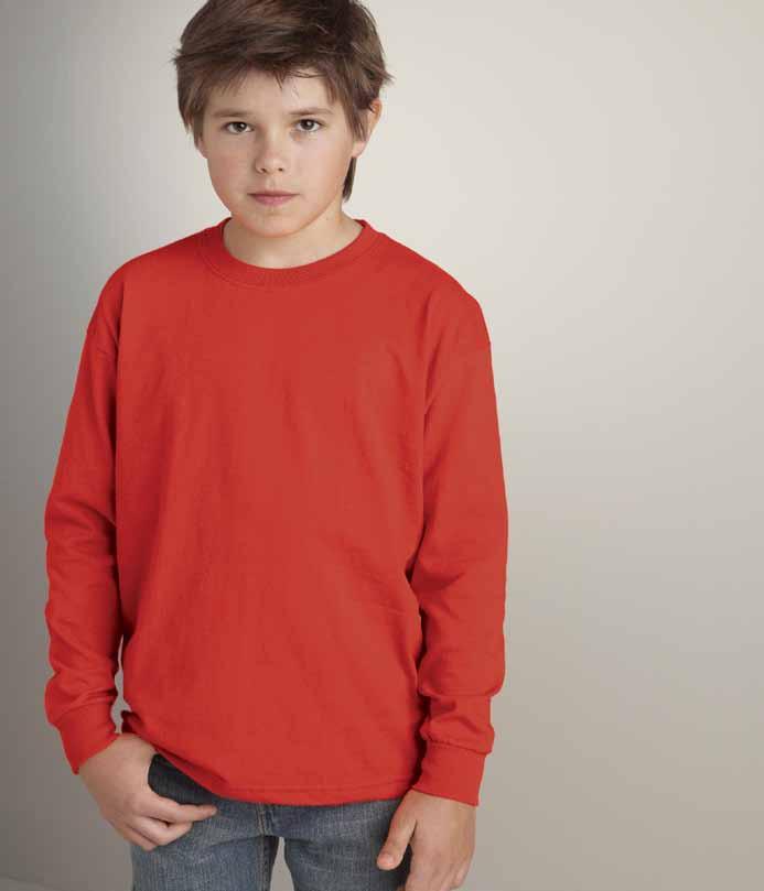unisex 2400B Youth L/S t-shirt T-shirt à M/L enfant WHITE/BLANC HEATHER/CENDRÉ 10% Polyester Red