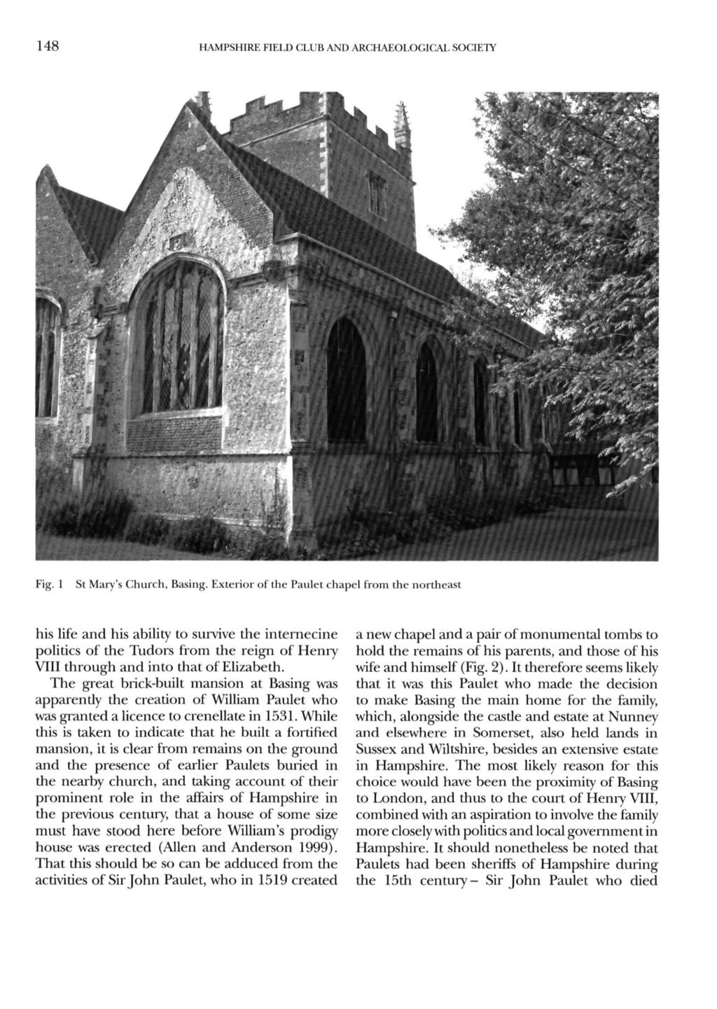 * '.... " *. ; " 148 HAMPSHIRE FIELD CLUB AND ARCHAEOLOGICAL SOCIETY ''V Fig. 1 St Mary's Church, Basing.