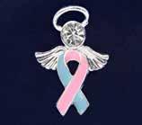 This sterling silver plated ribbon lapel pin is a flat Pink/Blue ribbon.