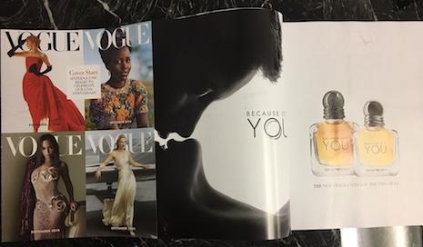 Armani ad in Vogue September 2017 issue Before the table of contents, most brands opted for multi page placements.
