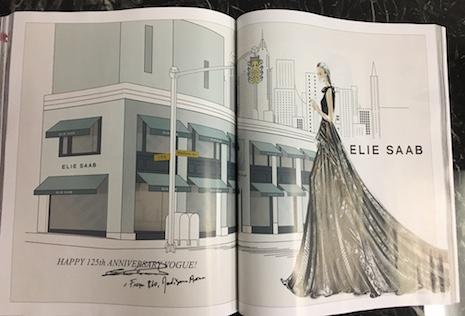 Elie Saab ad in Vogue September 2017 issue Content in the issue includes models' takes on their own shoots for Vogue and interviews with personalities such as Serena Williams and Oprah.