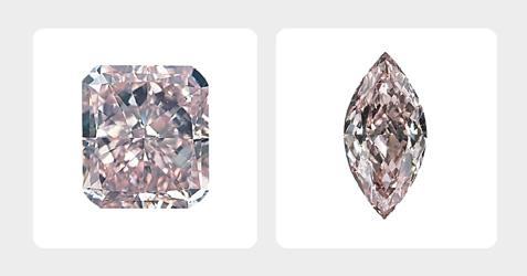 Relatively strong warmer color appearances, such as orangy pink, can be incorrectly valued if their color is not analyzed properly. Cooler (i.e., purplish) pink diamonds often appear weaker than warmer pinks of similar tone and saturation (figure 19), as has been Figure 19.