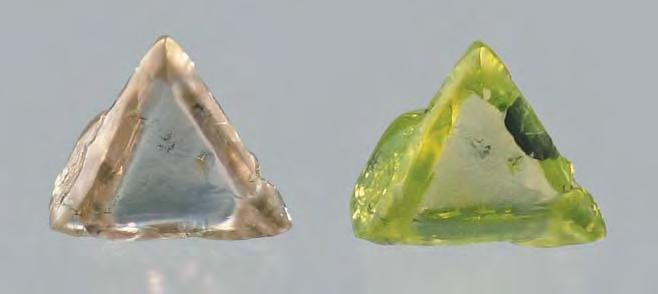 Figure 2. After HPHT treatment, this type Ia diamond (1.07 ct) changed from brown to green-yellow. DIAMOND Another Commercial U.S.