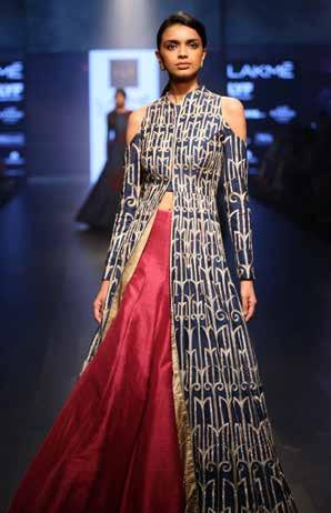 Sanchita: Fluid fabrics consisting of Washi organic fabric, satin georgette, brocade, organdy, silk cotton and cotton jersey,