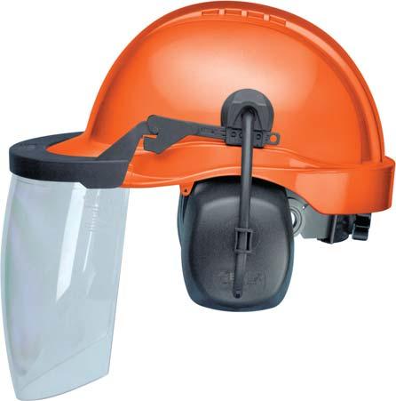 CHAIN SAW PROTECTION ELVEX ProGuard System Professional-grade safety cap with integrated face and hearing protection that flips up and out of way ProGuard Integrated Logger System combines three