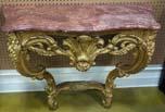 5 x 5.5 in. 219 CONSOLE WITH MARBLE TOP -gilded wall mount base with marble top. Size: 33 x 42 x 19 in. 200.00-400.