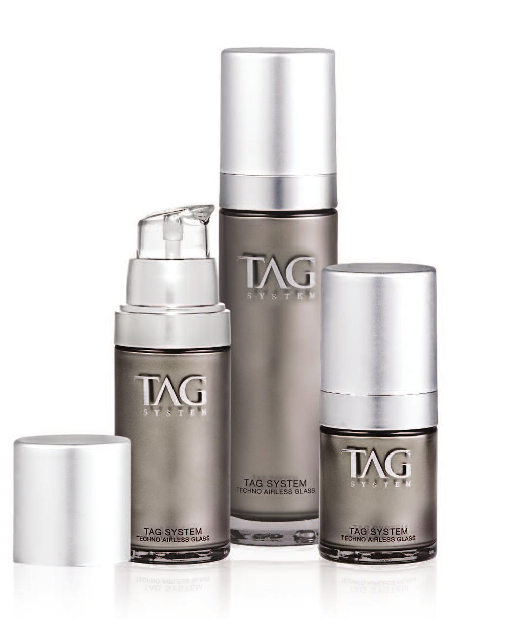 Techno Airless Glass TAG 355 Sizes: 15 ml - 30 ml - 50 ml Materials: Bottle: Glass Eco-lock collar: PP Pouch: PE special compound Single or Multilayer PUMP SMART AIRLESS