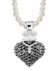Q52-5168 Large 3D Pave Black CZ Crowned Heart on 18 Natural Pearl Necklace Q52-5169B
