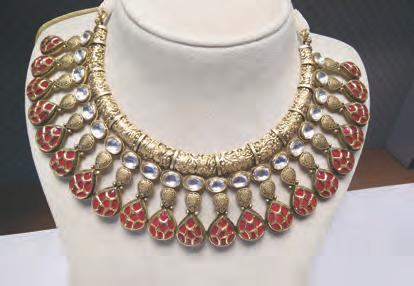 Chokers with antique finish and layered with long multi-row necklaces are still going strong. Pasas and jhoomers are the other hot-selling categories. D.