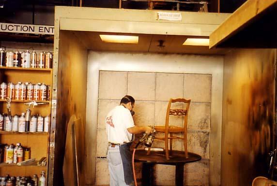 Typical Spray Booth at Wood Coating Operation Some smaller industrial operations and many contractors use brushes or rollers to apply the coatings.