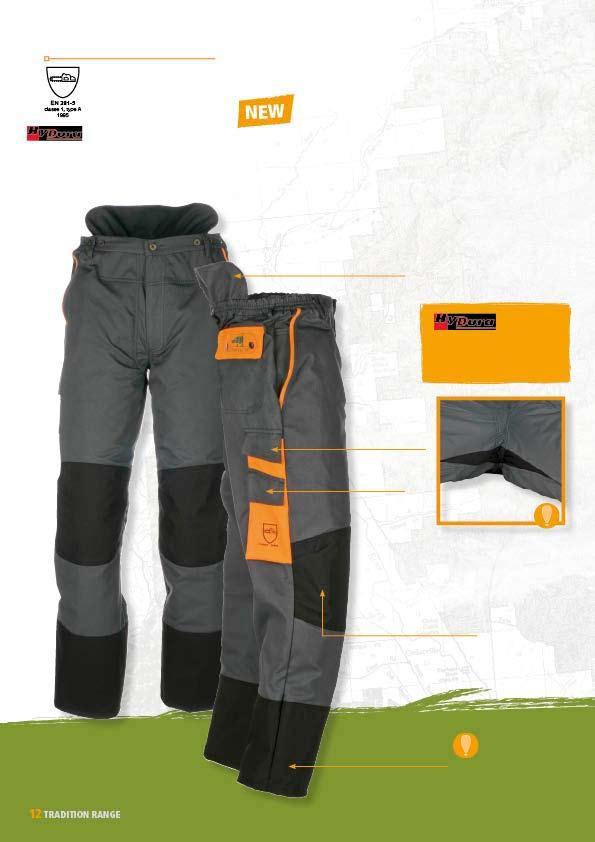 1SPI FORESTRY TROUSERS WITH FRONT PROTECTION TYPE A Front protection type A European norm EN 381-5 class 1 S to 3XL 503 spruce green / high-vis orange EN 381-5, class 1, type A / Elasticated