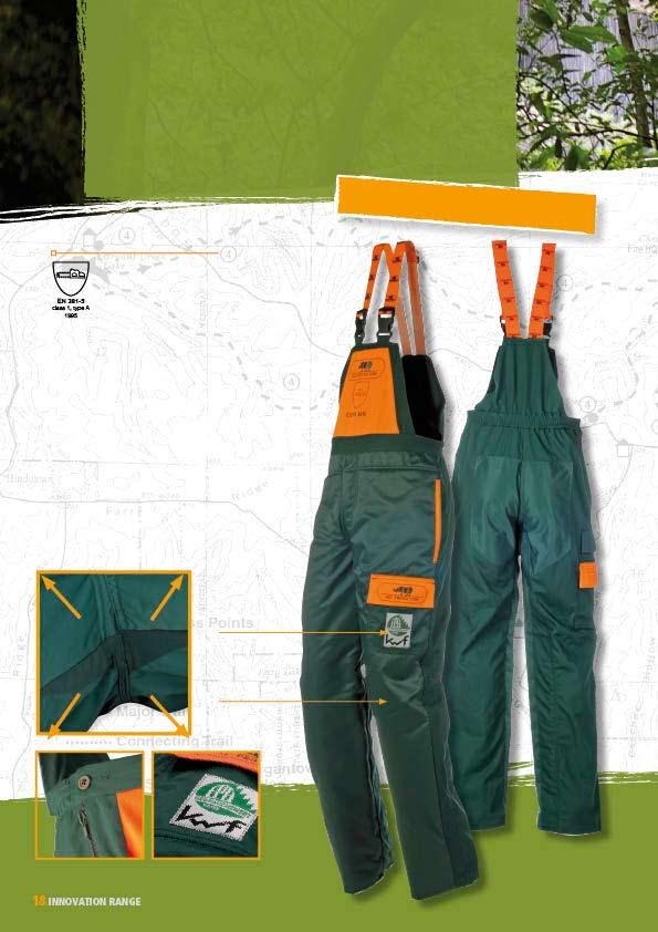 INNOVATION RANGE FORESTRY BIB AND BRACE TROUSERS - JACKETS - TROUSERS The waterrepellent fabric in the front and padding on the backside and crotch gives additional protection against abrasion and