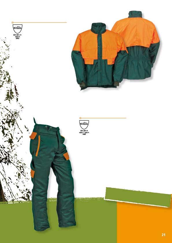 1SJ5* FORESTRY JACKET WITH CHAIN SAW PROTECTION Protection according to the European standard EN 381-11 class 0 Full arm and shoulder protection / High-vis orange insert for good visibility / Back