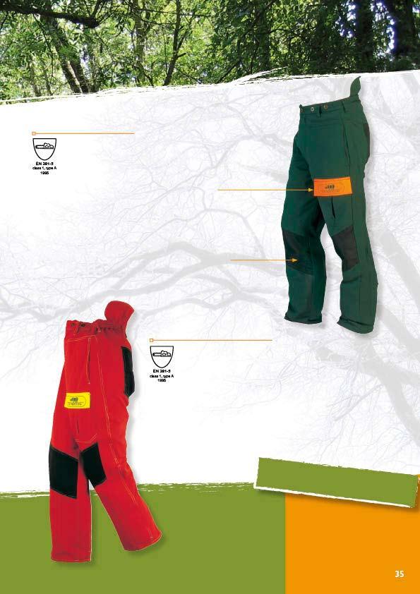 1SQ1 FORESTRY TROUSERS WITH FRONT PROTECTION TYPE A European standard EN 381-5 Class 1 Bi-flex fabric / Inside leg 78 cm according the length / Elasticated waistband / Enlarged back bib / Buttons for
