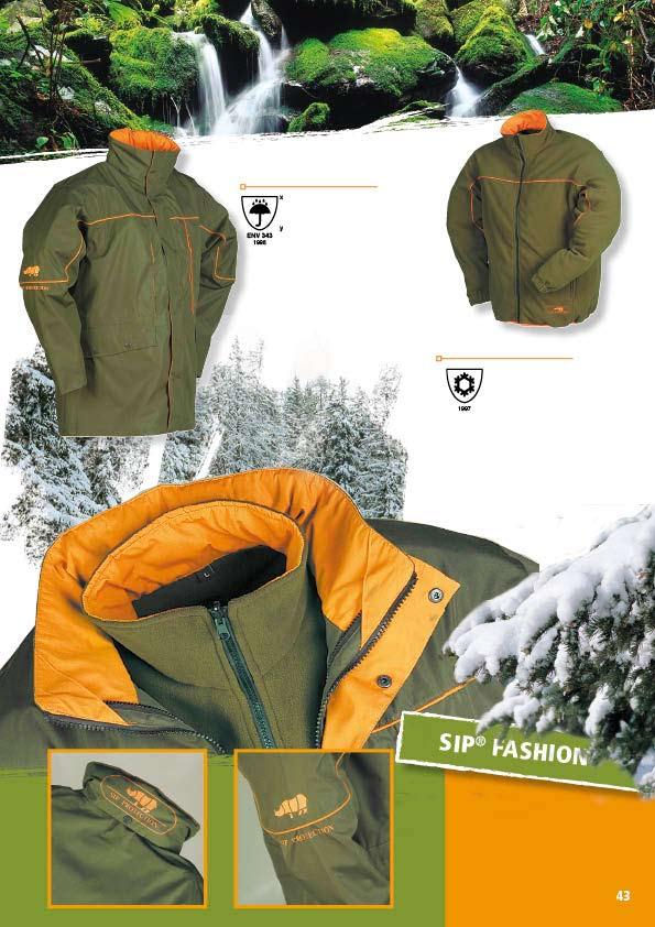 1SL2* ALL WEATHER JACKET Foldaway hood in collar / Zip and press stud closure / Several pockets / Can be worn with fleece 1SL3 S to 3XL COLOR: 676 olive green / orange* *(provided