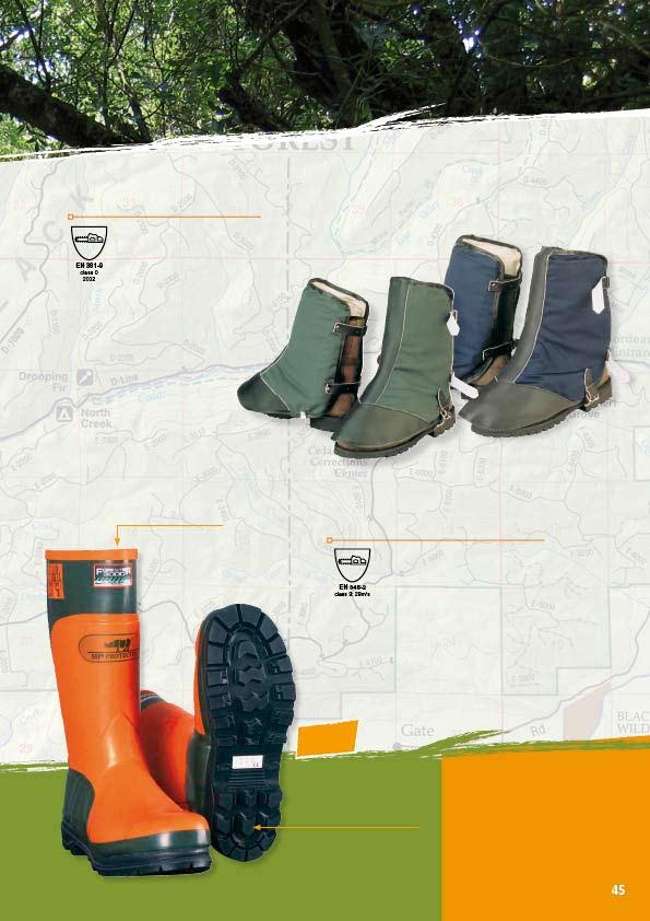 3SA5 GAITERS EN 381-9 class 0 Only for occasional use Should be used in combination with safety footwear, complying with EN 345-2 / Fixed with 2 leather belts at the back and 1 steel cable Sizes