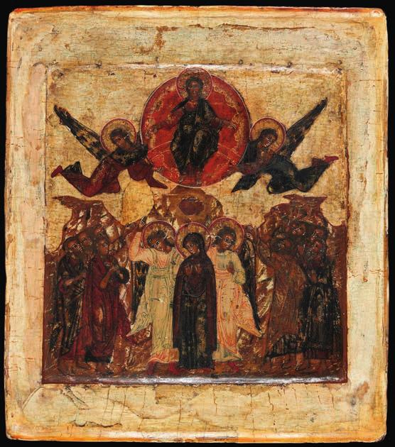 751 751 RUSSIAN ICON, EARLY 18TH CENTURY A Russian icon showing the Ascension of Christ.