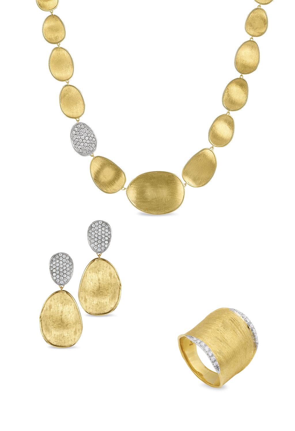 A IAMON LUNARIA OLLETION B A. Hand engraved 18kt yellow gold diamond necklace, $6,950 B.