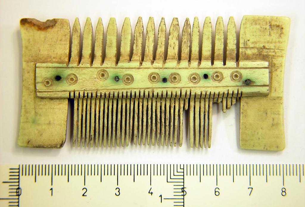 A well preserved composite double comb from the town of Visby, Gotland. sweden.