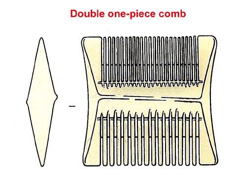 The cases are decorated in a similar way with two rows of simple dotted circles, each row framed by a line cut along the edge and the central axis of the comb.