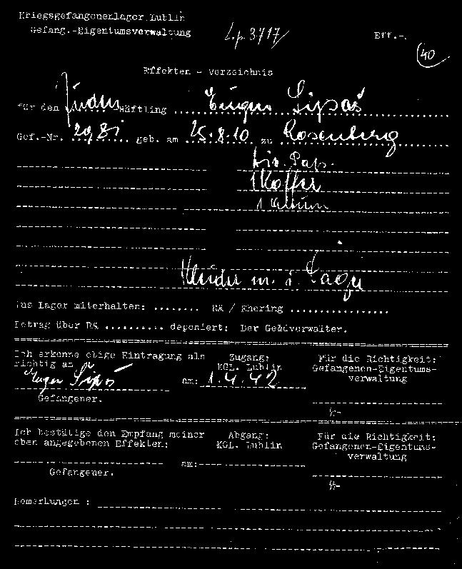 List of money and valuables taken from prisoners ` at Majdanek extermination camp and its branches 9 ` Clothing index, Majdanek camp, 1942 10 MAIN HOLDINGS RELATING TO JEWISH VICTIMS Death record