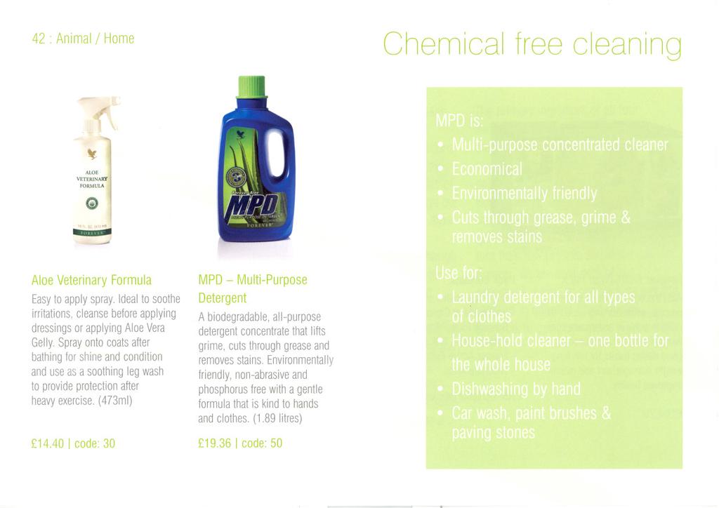 42 : Animal/Home Chemical free cleaning AWE VETERINARY FORMULA Aloe Veterinary Formula MPD - Multi-Purpose Easy to apply spray.