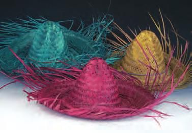Colored straw sombrero with fringe brim and tie string,  639-97