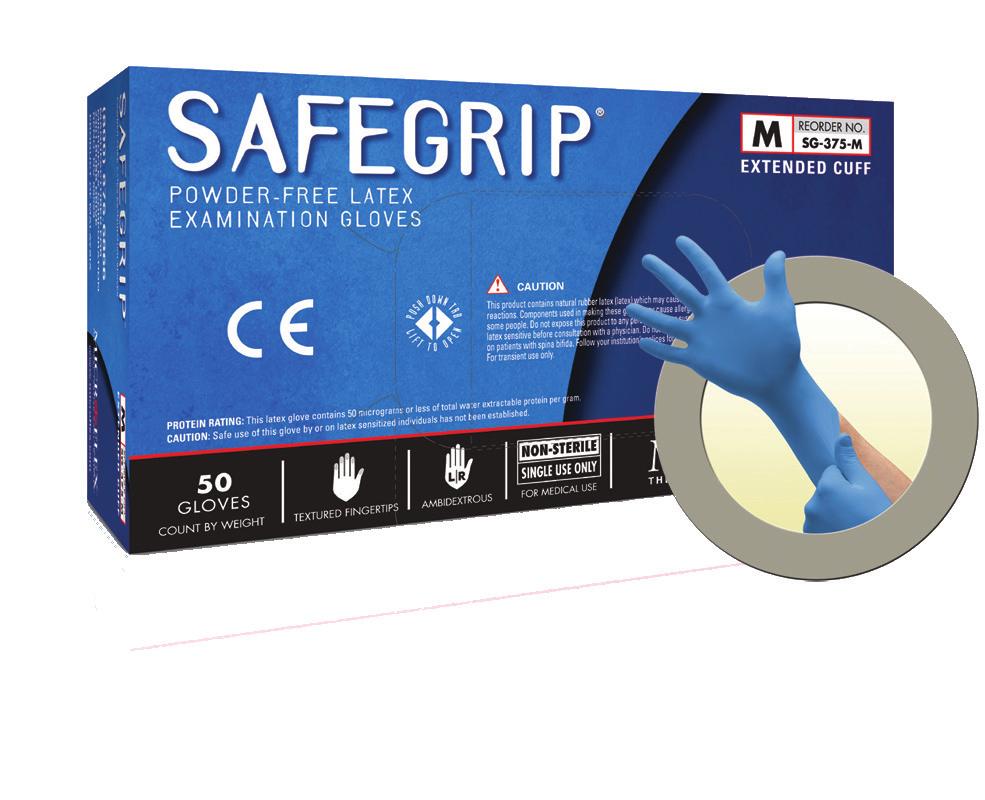 GLOVES, DISPOSABLE SAFEGRIP POWDER-FREE LATEX EXTENDED CUFF
