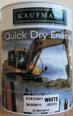 PRODUCT DATA SHEET Kaufmann Quick Dry Enamel SECTION A: SECTION B: DESCRIPTION A specially formulated quick-drying industrial enamel for spray or dipping, suitable for use on properly primed and