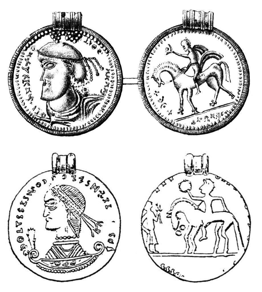 110 Fig. 5.11. The medallion imitations from Mjelde (top) and Mauland (below), depicted after Christie (1837) and Helliesen (1899a). Table 5.4.