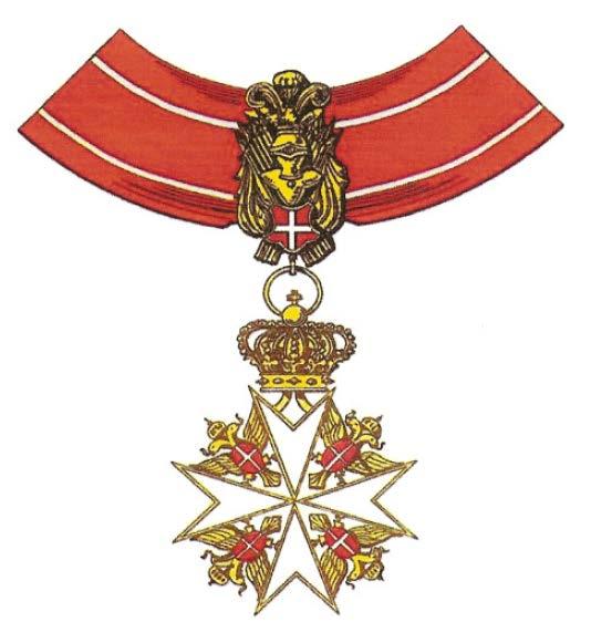 Knight/Dame Commander of Grace CGSJ Neck Collarette-Red Ribbon with 2 Silver Stripes and with the Insignia of the Order Knight/Dame Commander of Grace Mantle collar with 2 Silver Braid finishing