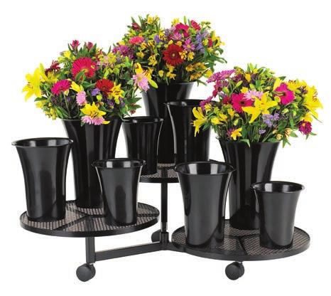 BD6B 19"d x 19"w x 33"h Includes casters, sign clip and black vases (10"h x 9"