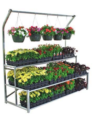 Holds up to 12 (1020-style) flats and 6 (10 ) hanging baskets.