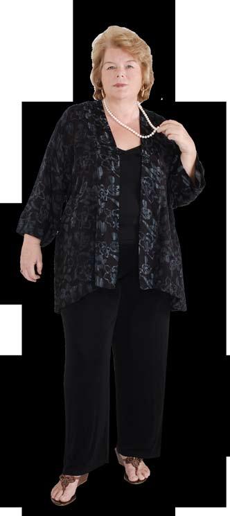 EVENING PROGRAM dressy jackets 6646FBBK-S/L TASTEFUL STYLE $88.00 This is a rich flowing smokey/black fabric.